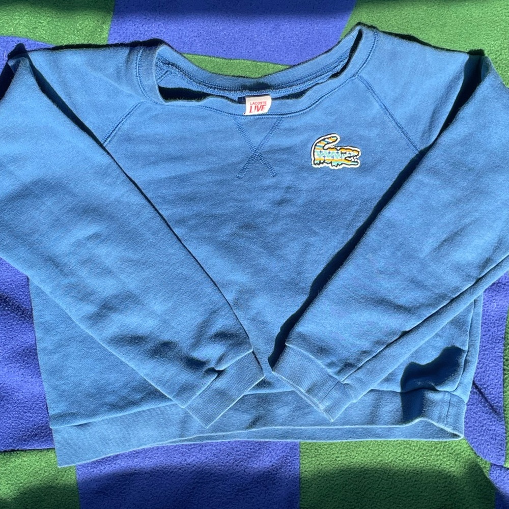 Vintage Blue Lacoste cropped sweatshirt